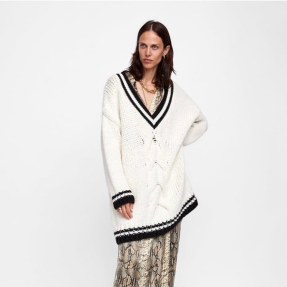 aerie Sweaters - Aerie Fuzzy Soft Oversized Varsity V Neck Sweater American Eagle Outfitter Zara